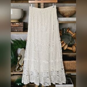 Pat Dahnke Made In Texas Cotton Crochet Maxi Skirt in Cream M/L